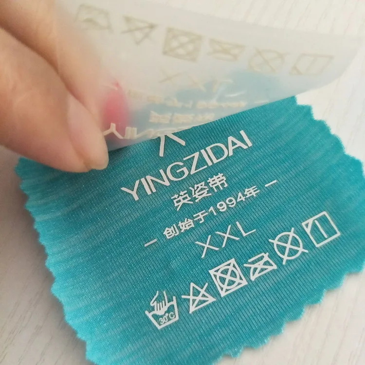 50pcs a lot Mixed Size LOGO printed Vinyl heat transfer Iron Collar Sticker cloth care washing labels Swimsuit tags