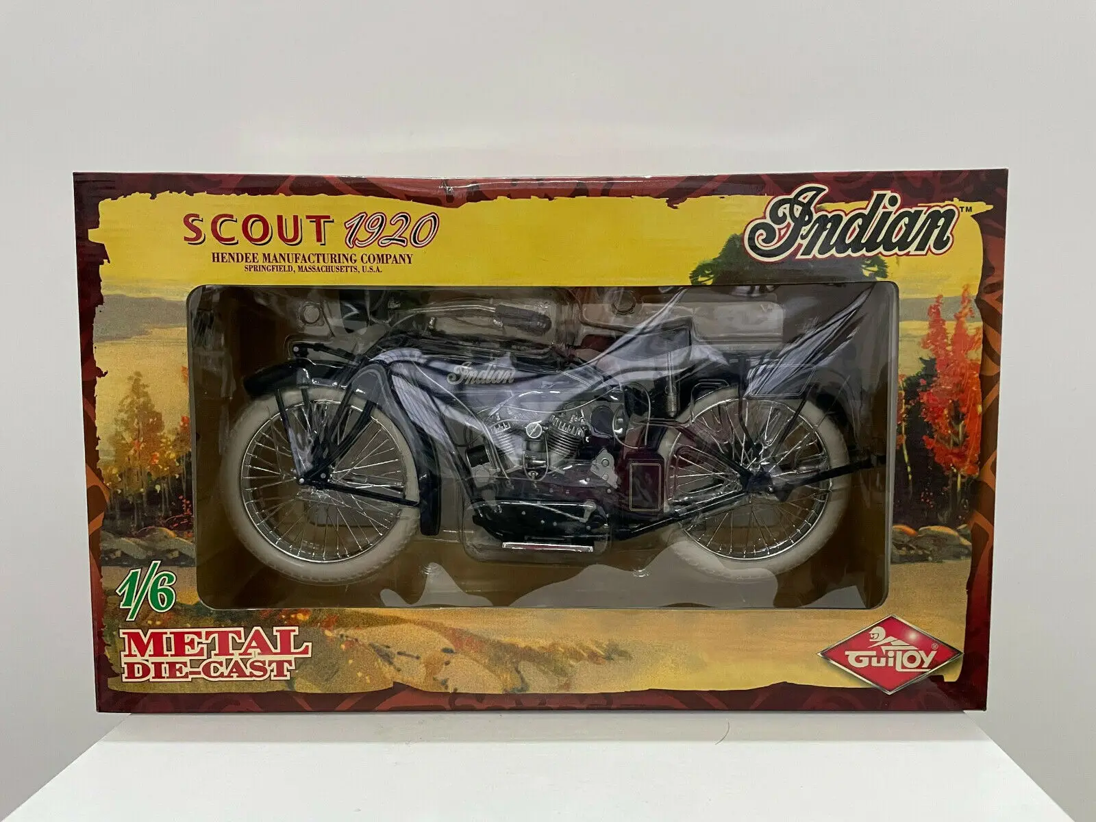 GuiLoy-Modelo de Metal Fundido, Escoteiro Indiano, 1920 Motocicletas, Escala 1:6, Novo na Caixa