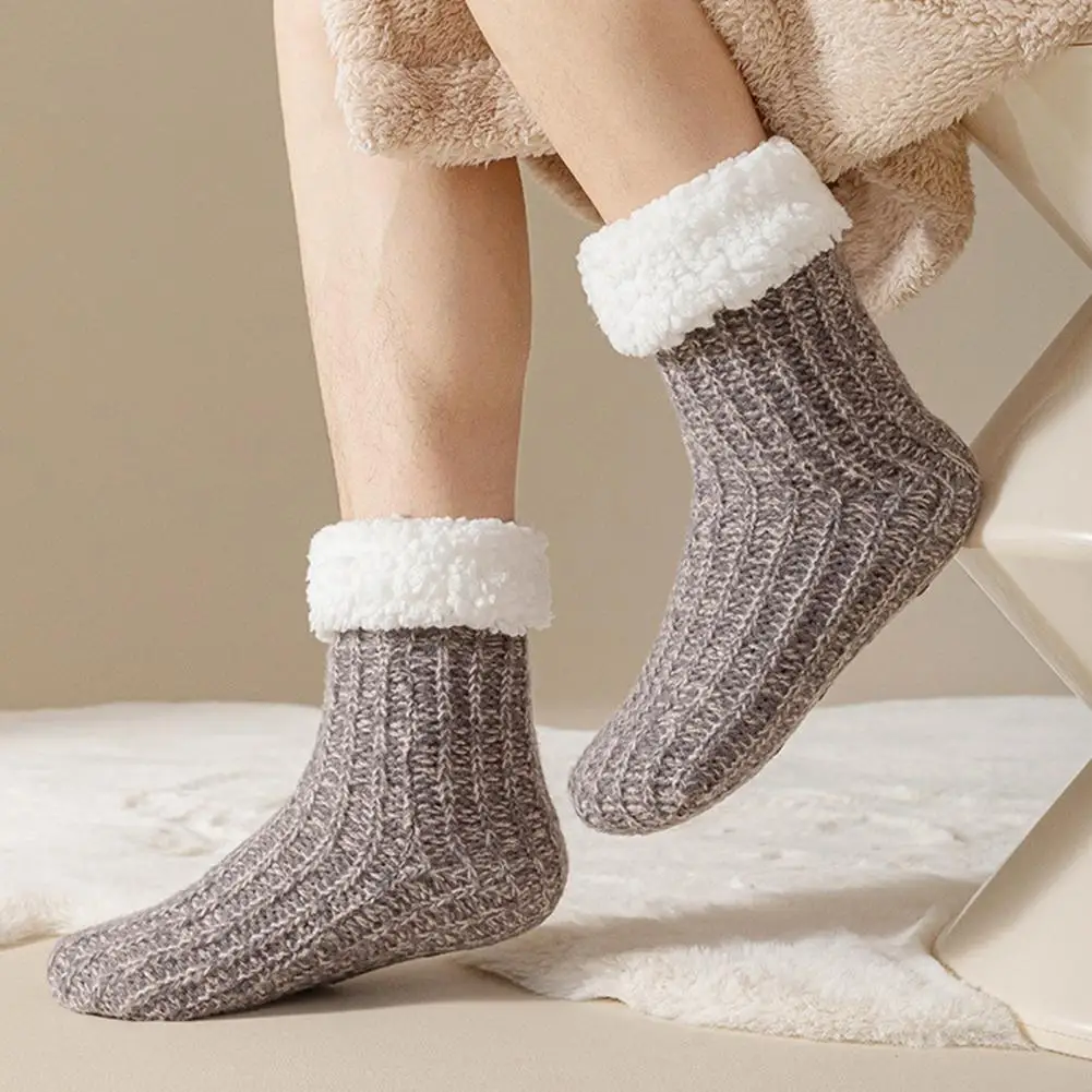 2026 الجوارب تنفس الجوارب الصوف مبطن طاقم الجوارب النعال الدافئة مع عدم الانزلاق السيطرة سميكة غامض المرأة الشتاء الطابق جورب #4