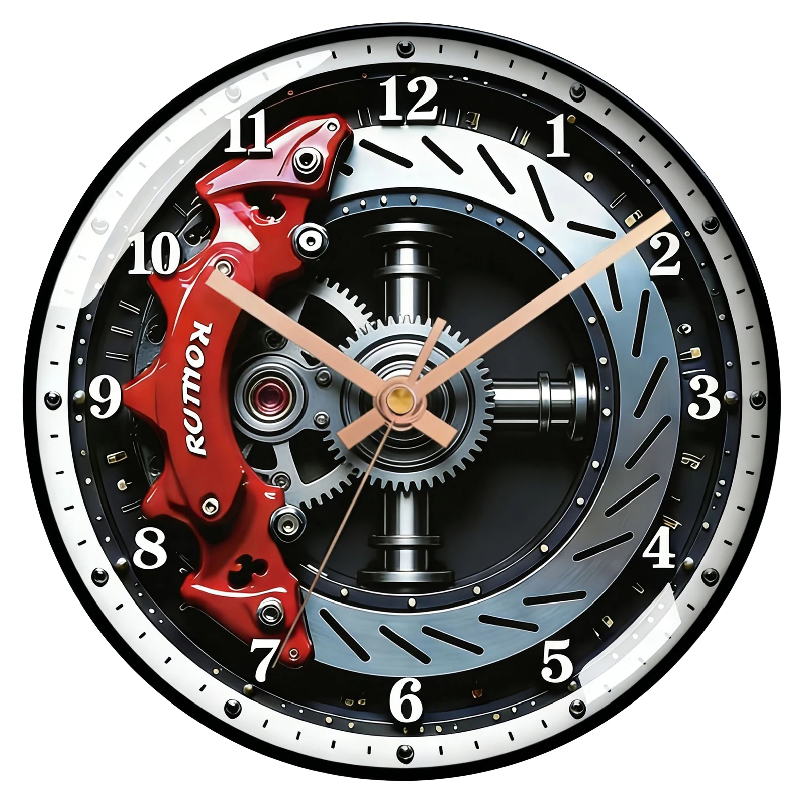 12 Inch Silent Battery Operated Clock with HD Glass Dial Wall-Mount Gear Mechanical Dial Quartz Movement for Housewarming Gifts