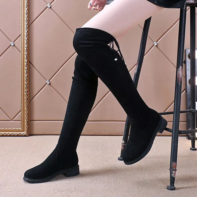 Shoes for Women Above Over The Knee Elastic Ladies Boots Round Toe with Laces Footwear Thigh High Lace-up Spring 2024 Cosplay Pu