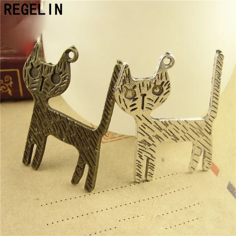 REGELIN Antique Bronze/Antique Silver color Cat Pendant 10pcs 26x33mm for Diy Necklace Jewelry Making Handmade Craft