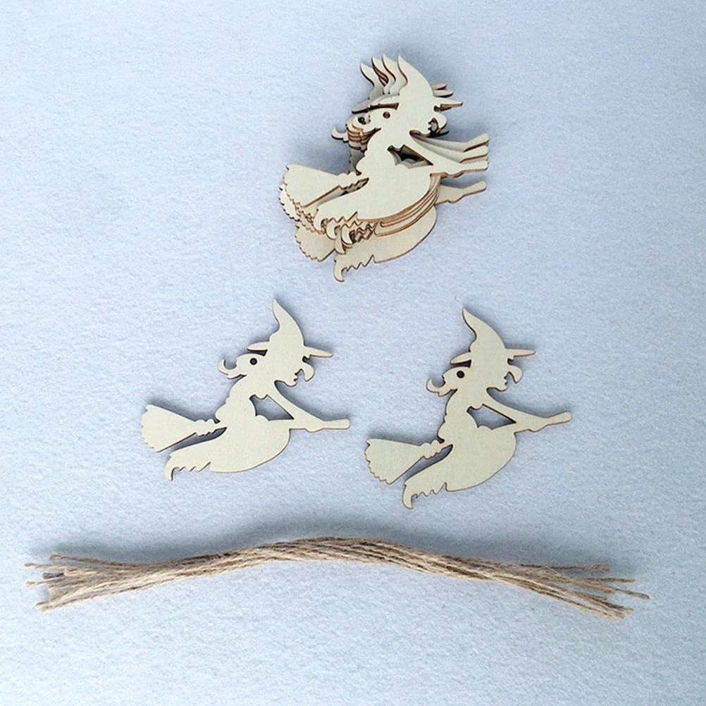 

30pcs Wood Slices Witch Design Halloween Party Decoration Props Hand Painting DIY Craft Supplies Wooden Chip Pendant Graffiti