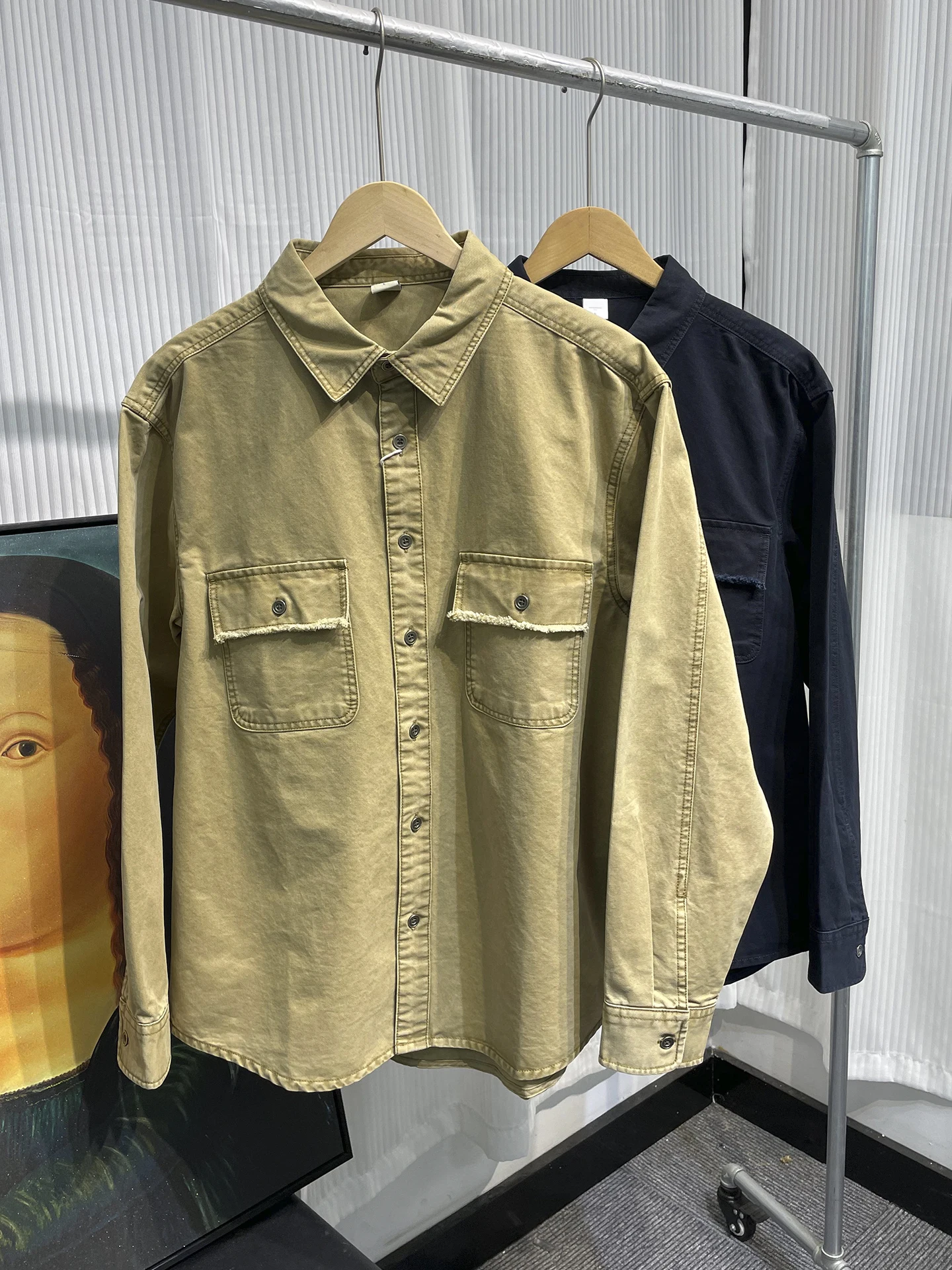 

American Sle Pure Cotton Heavyweight Worn-In Hem Long Sve Casual irt Men's Versatile Leisure Coat Trendy Workwear