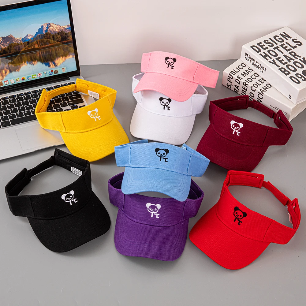 Women's Cute Panda Embroidered Sun Visor Hat - Adjustable Cotton Empty Top Cap for Summer Outdoor & Beach