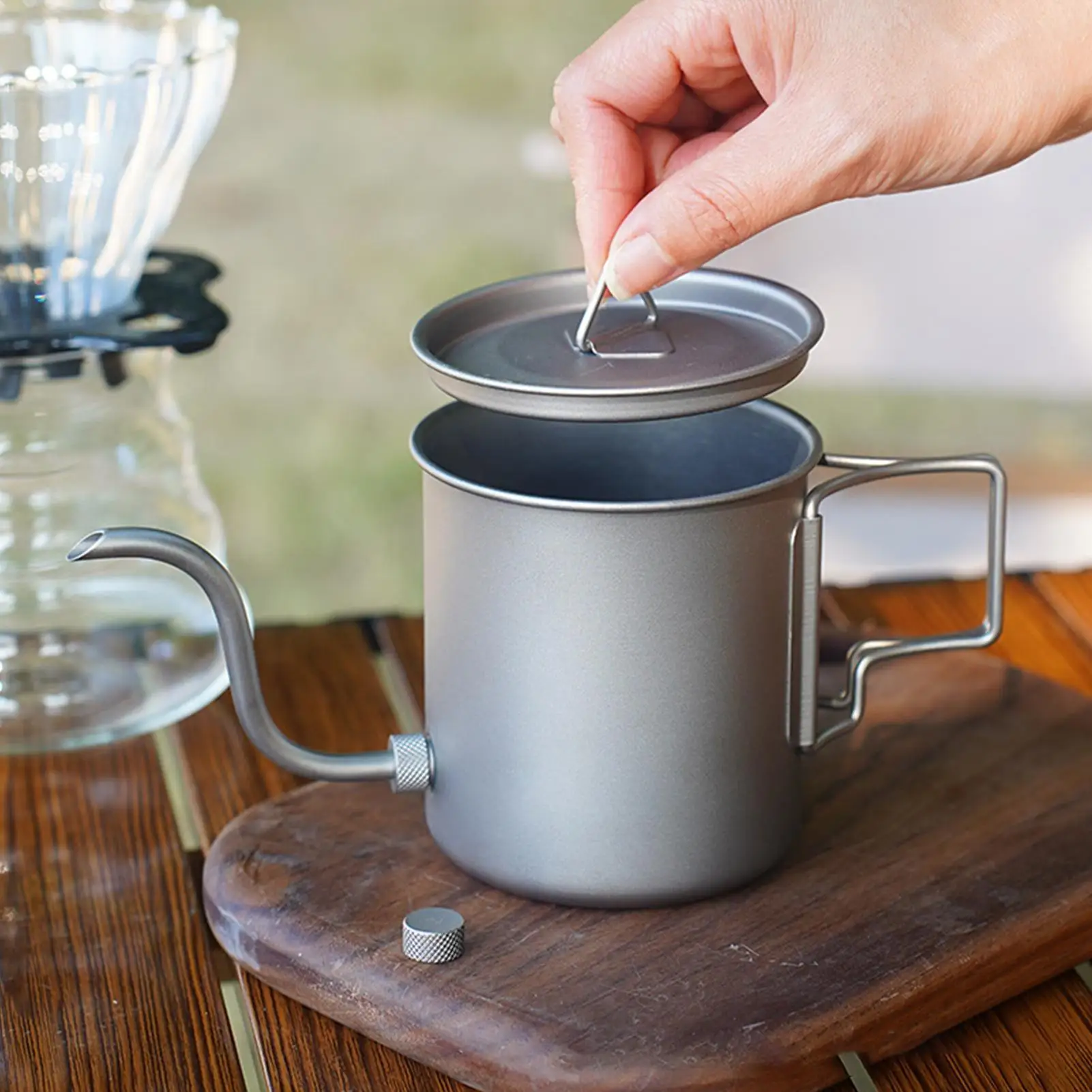 420ml Titanium Coffee Pour Over Kettle Coffee Mini Tea Water Camping Pot Stove Top Coffee Pot Gooseneck Traveling Tea Pot