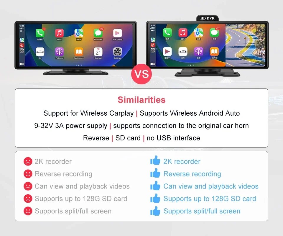 2025 Wholesale 10.26'' Portable Touch Screen Car Radio Carplay Mirror Link 1080P Driving Recorder WiFi Bluetooth Car Monitor