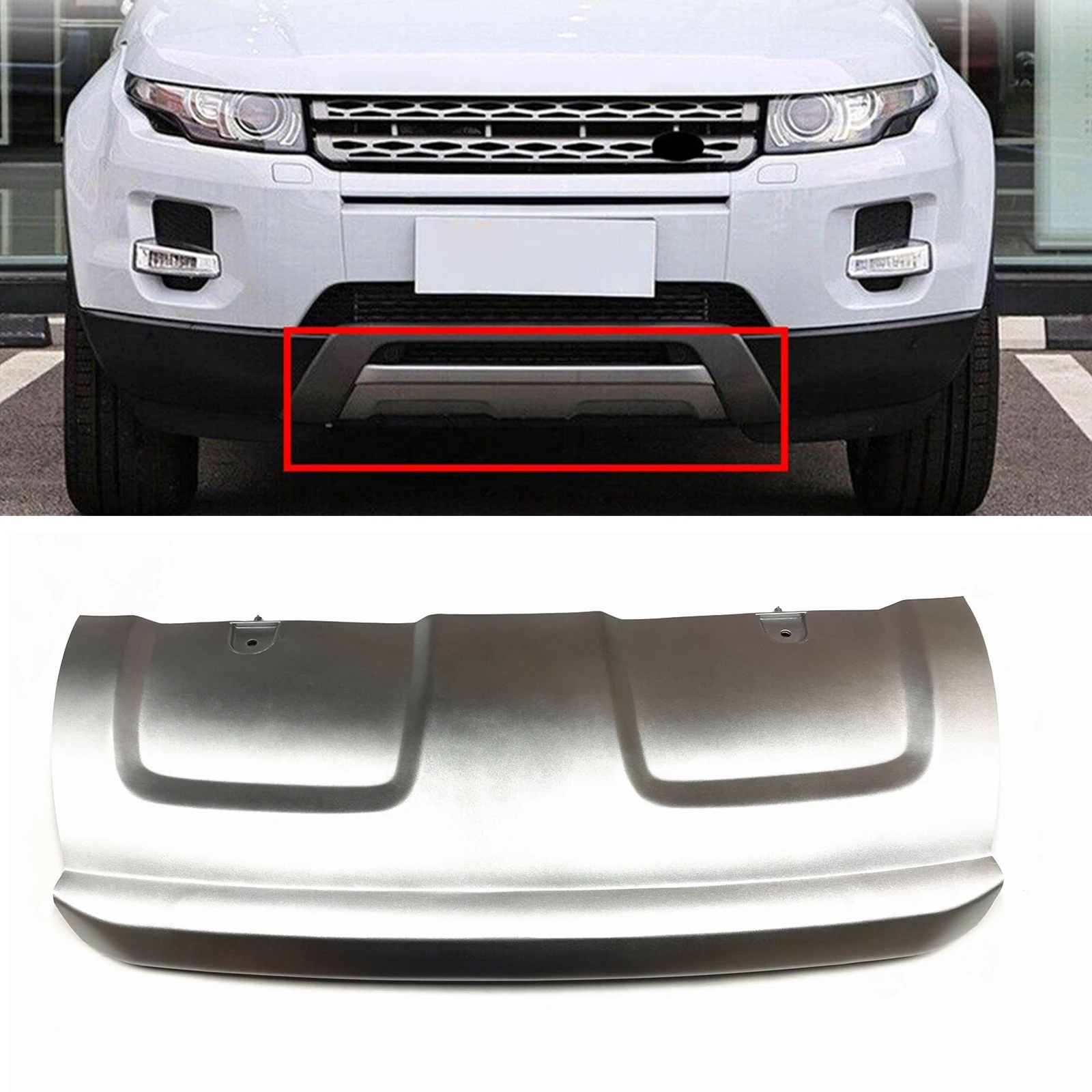 

Front Bumper Tow Hook Cover For Land Rover Range Rover Evoque 2010-15 Silver LR048510 Lower Spoiler Lip Trailer Guard Skid Plate