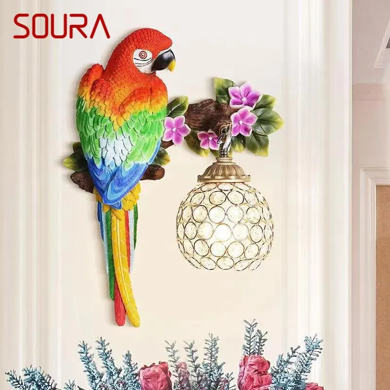 SOURA Modern Parrot Wall Lamp LED Indoor Creative Lifelike Resin Sconce Light for Home Living Room Corridor Decor