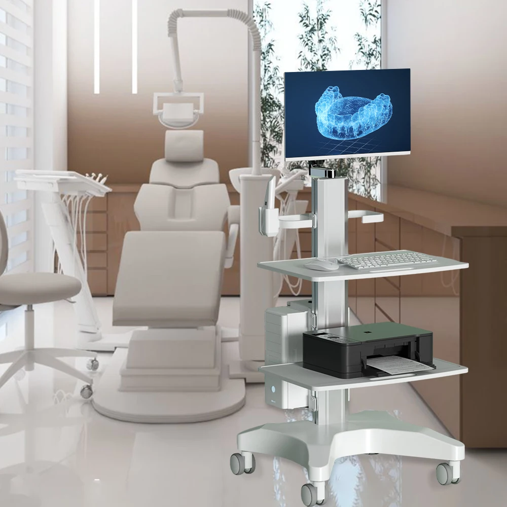 Mobile Dental Clinic Cart | Features an Adjustable Oral Scanner Holder & Monitor Mount | Hospital & Beauty Salon Use