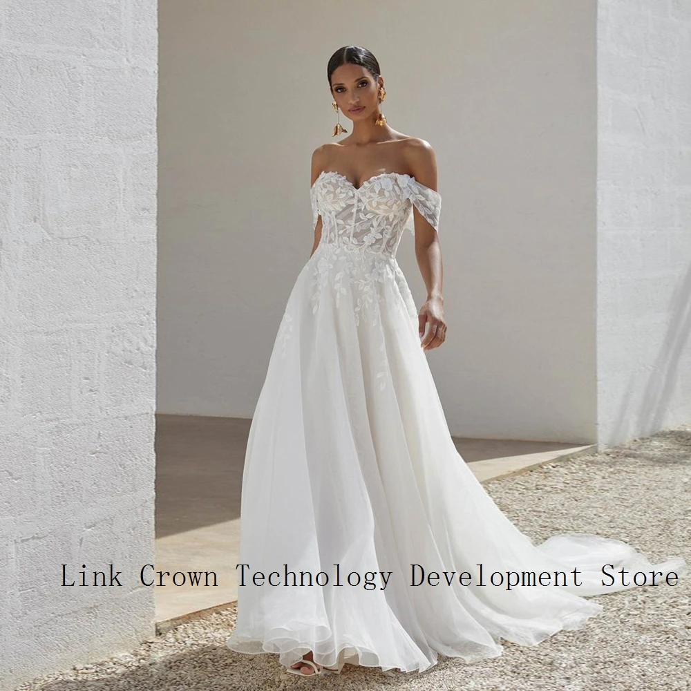 

Charming Strapless Wedding Dresses with Lace Off Shoulder Sweetheart Bridal Gowns for Women 2024 Summer Court Train Vestidos De