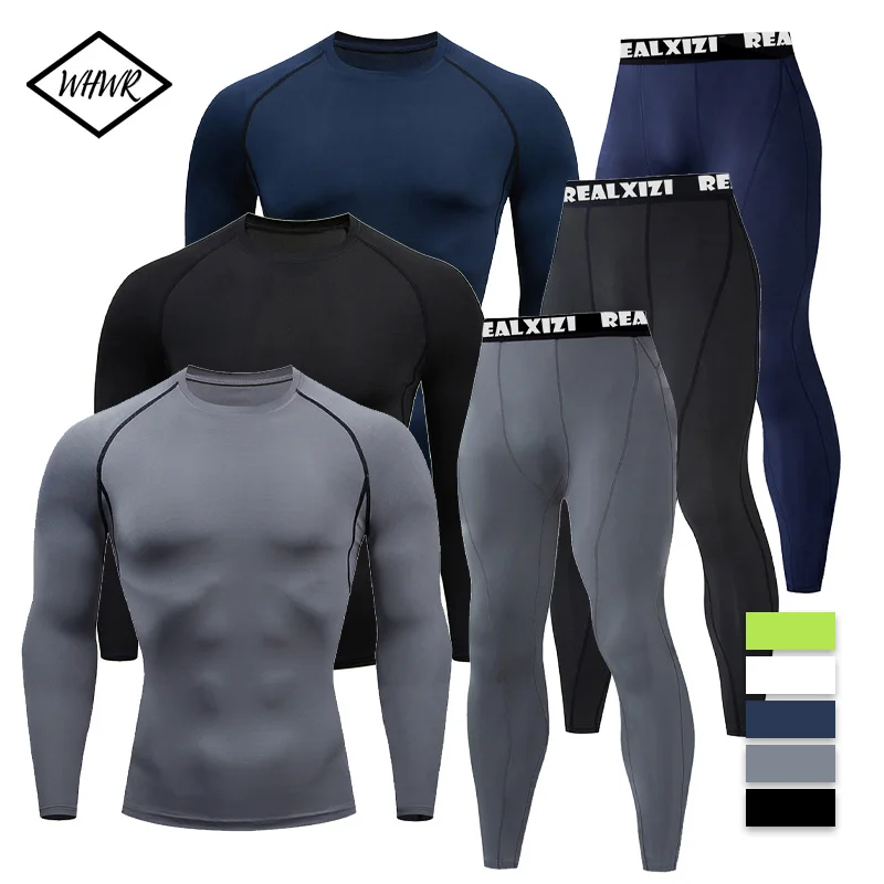 

Мужской комплект для бега и фитнеса: термобелье XXXL, компрессионный костюм из двух предметов, быстросохнущий спортивный костюм для тренировок