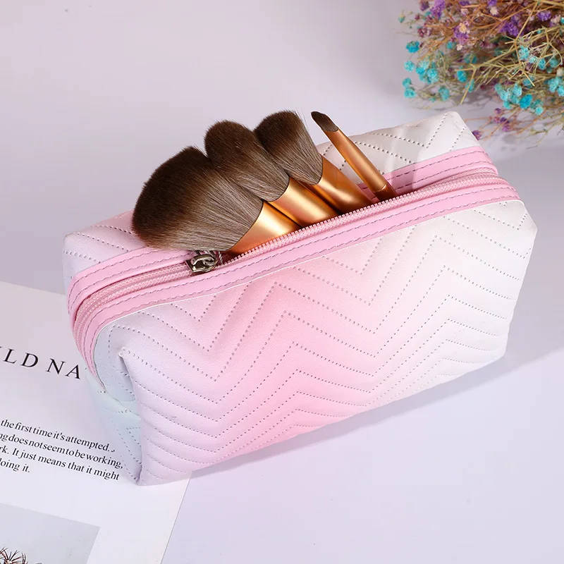 1 Pc Gradient ColorCosmetic Bag for Women Zipper Pu Leather Makeup Bag Pouch Travel Large Female Make Up Pouch Necessaries