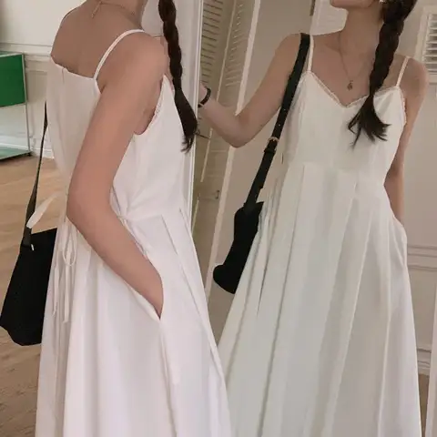 레이스 테두리 드레스 여성복 직장용 하이웨이스트 무릎길이 레이스 테두리 브이넥 슬림핏 무소매 드레스 원피스 드레스