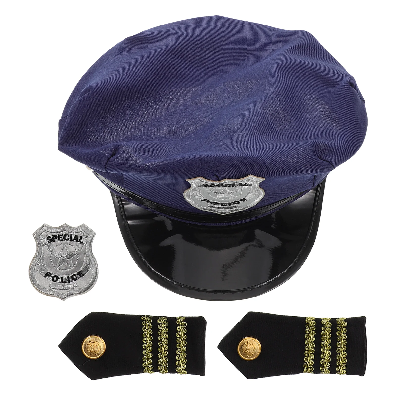 

1pcs Police Hat Suit Set Flattop Caps for Kids Party Wedding Cosplay Stage Performance Costume Accessory Badge Epaulet