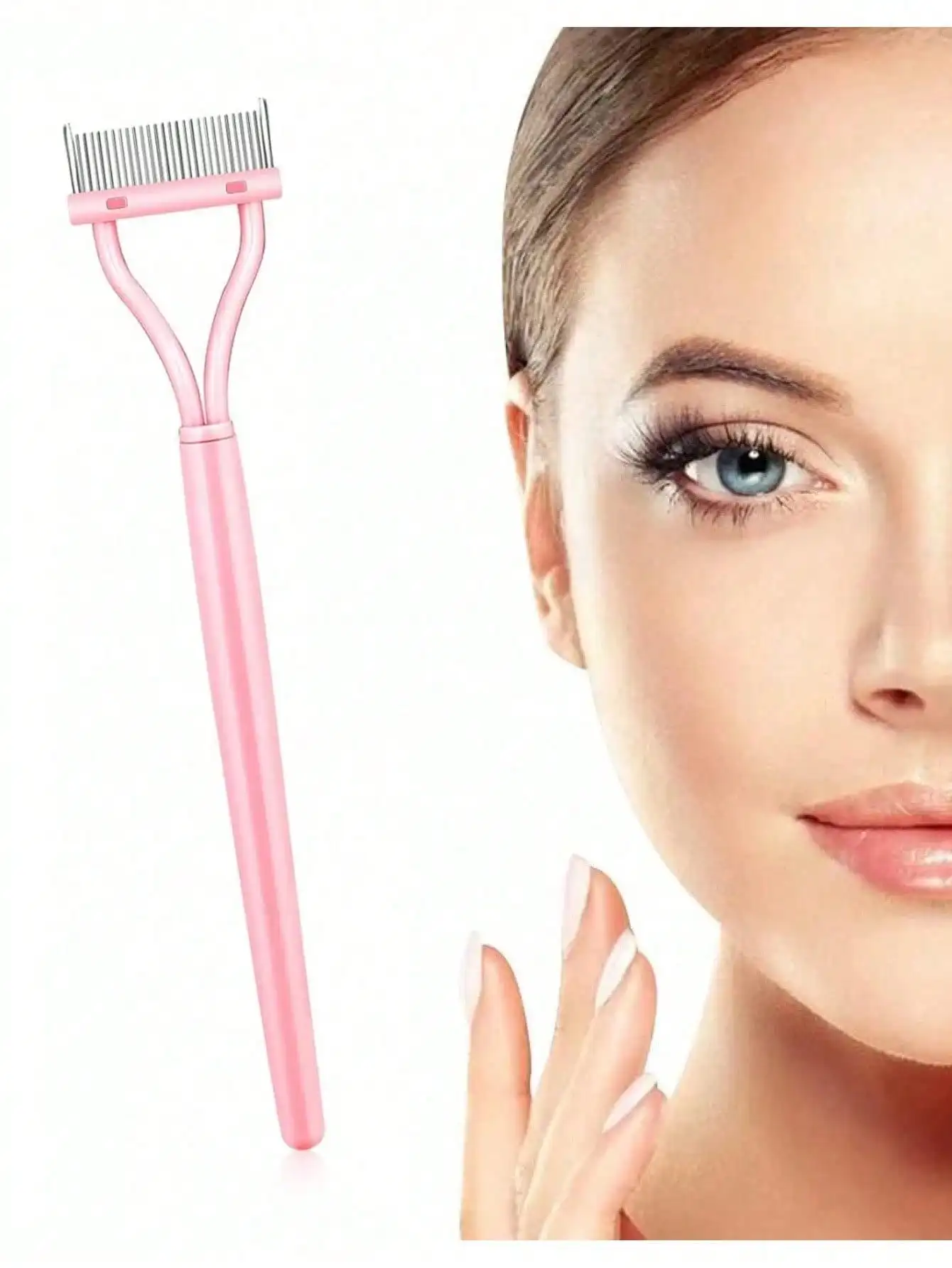 1pc Pink/Black Eyelash Separator Tool With Long Handle Metal Teeth Lash Comb Arc Design For Precise Separation Symmetry Application Mascara Applicator With Cover Travel Essential Makeup Artist Gift
