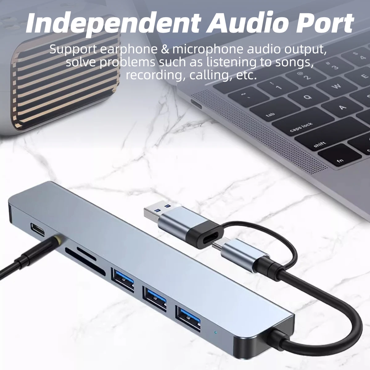 8 In 2 USB HUB With Splitter Card Reader USB C Port USB 3.0/2.0 SD/TF Splitter Card Reader Docking Station Adapter USB Expander