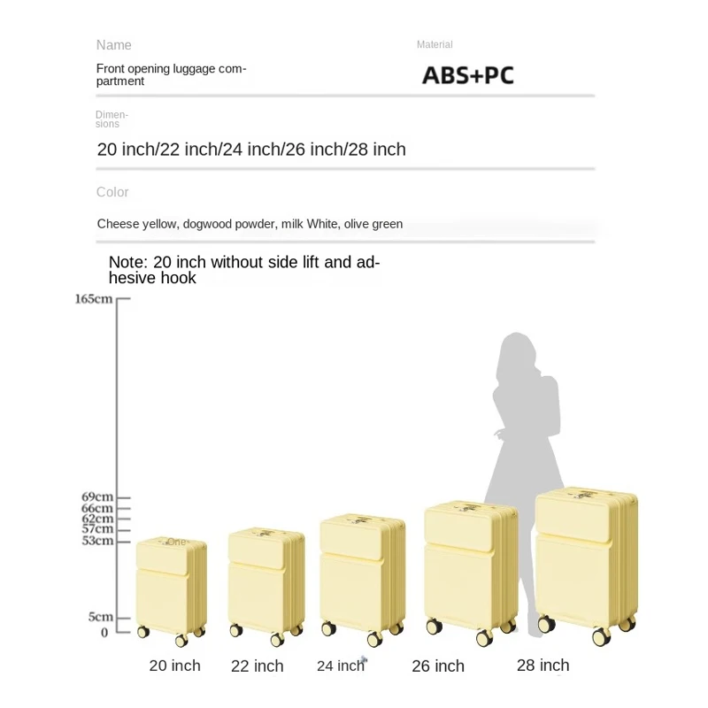 Maleta con Apertura frontal para mujer, Maleta multifuncional con rueda Universal silenciosa de 24 pulgadas, caja de embarque de 20 pulgadas, equipaje de carro ancho
