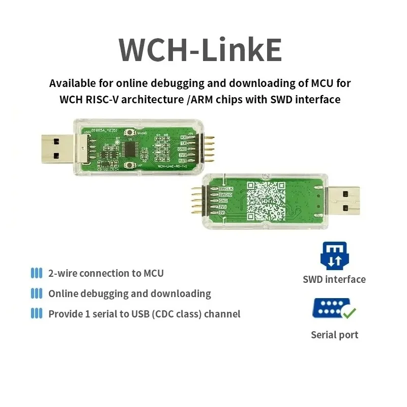 

WCH LinkE Online Download Debugger Support WCH RISC-V Architecture MCU/SWD Interface ARM Chip 1 Serial Port to USB Channel