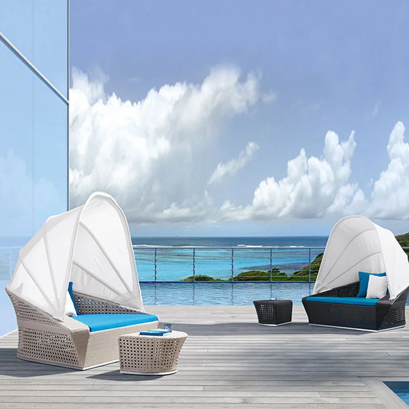 

Outdoor rattan sofa bed Swimming pool round Beach Villa terrace courtyard rattan recliner Hotel furniture