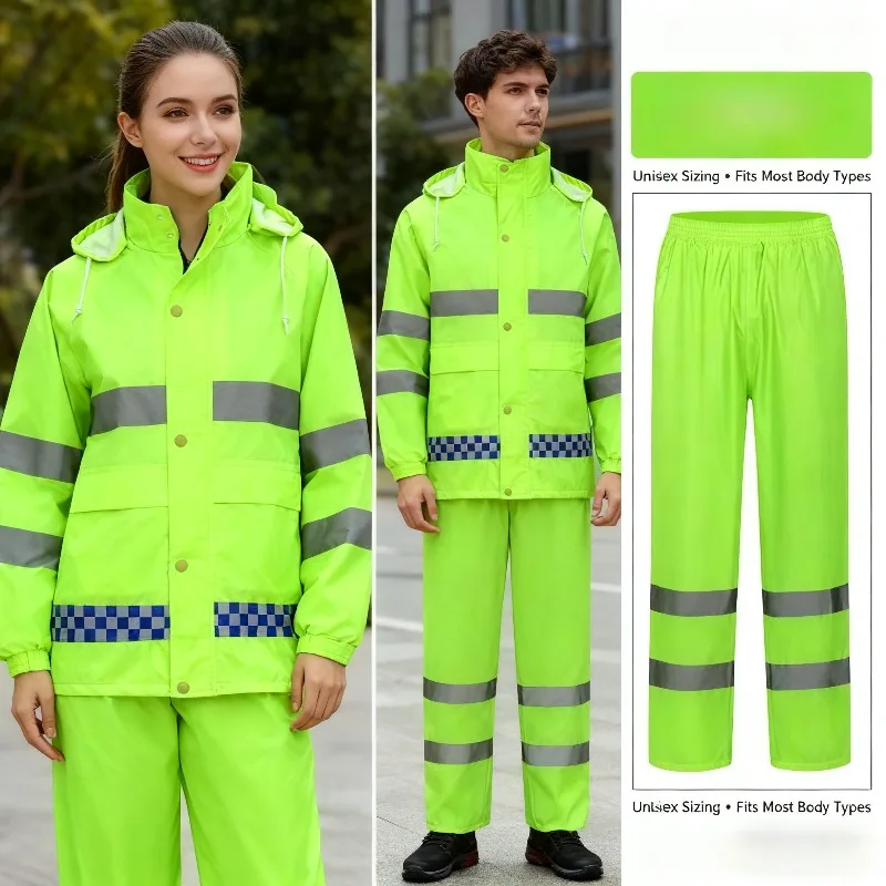 

Reflective Rain Suit for Men | Thickened Separable Jacket and Pants Set for Traffic Duty and Sanitation Work