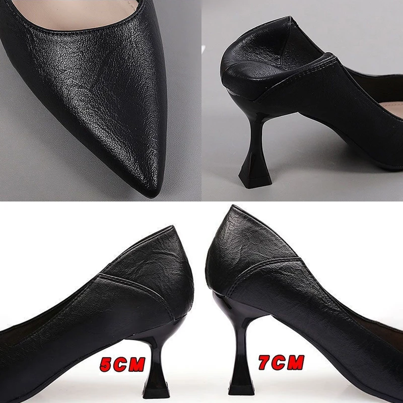 Oulylan أنيقة أشار تو عالية الكعب النساء موضة الجلود الناعمة حذا فردي للسيدات 5 سنتيمتر/7 سنتيمتر الفم الضحلة المهنية العمل الأحذية #5