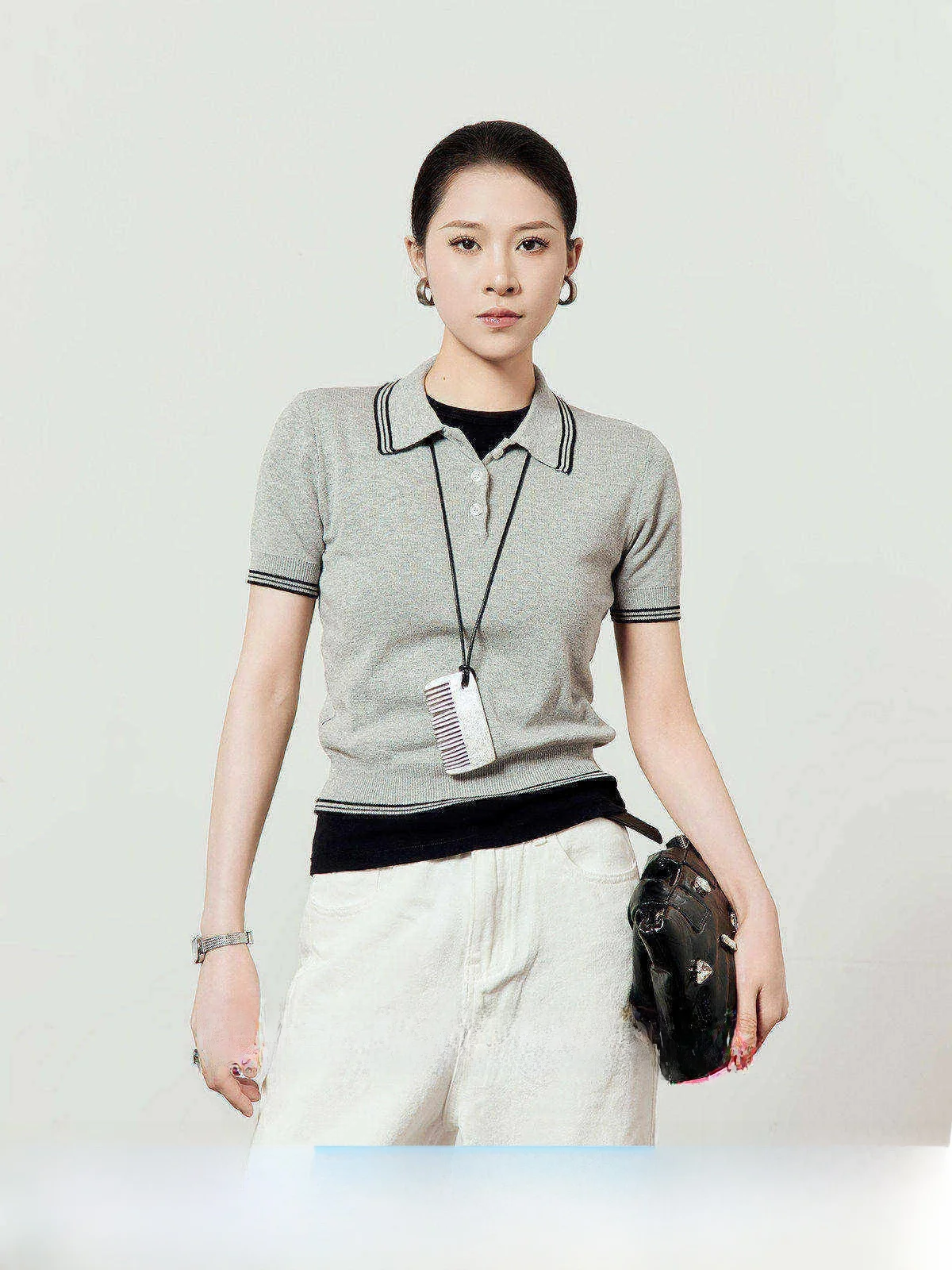 

Chic Short Sleeve Knitted Shirt for Women Casual Color Block Collared Top Stylish Versatile Spring Summer New Arrival