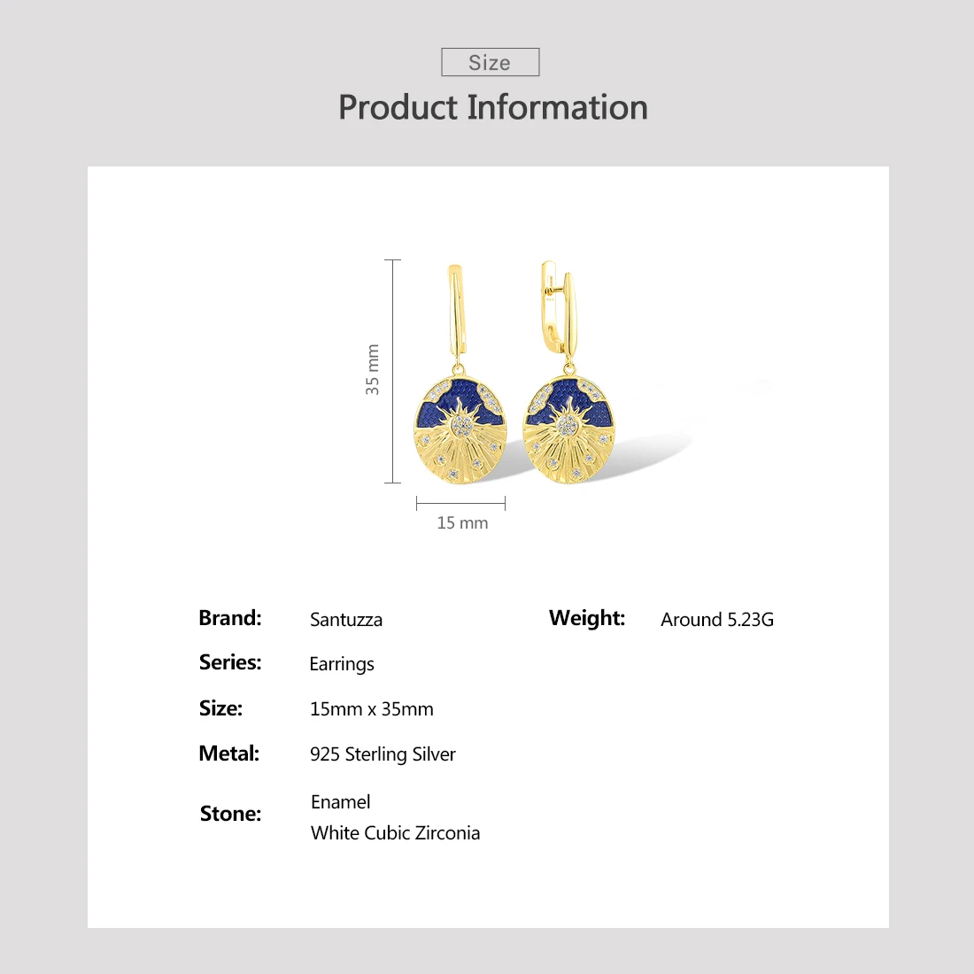 SANTUZZA Real 925 Sterling Silver Earrings For Women Sparkling White CZ Elegant Sun Blue Enamel Individual Design Fine Jewelry
