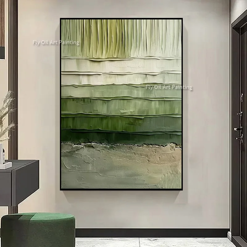 Handcrafted Mark Rothko Style Wabi‑Sabi Green Thick Canvas Wall Art Heavy Palette Knife Oil Painting For Apartment Decor
