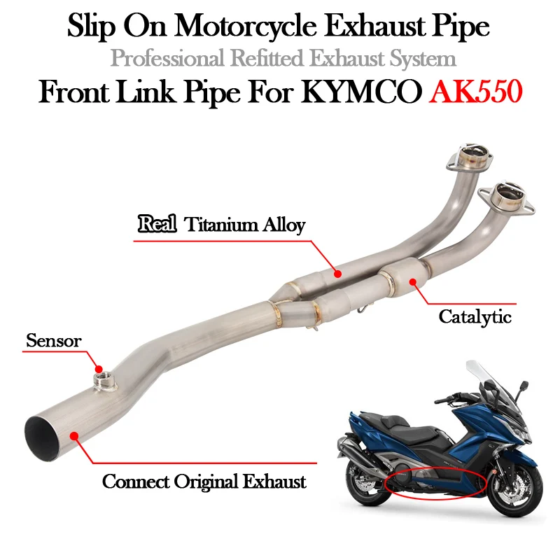 Titanium Alloy Modify Escape Moto Muffler Motorcycle Exhaust System Front Link Pipe With Catalytic Sensor For KYMCO AK550 AK 550