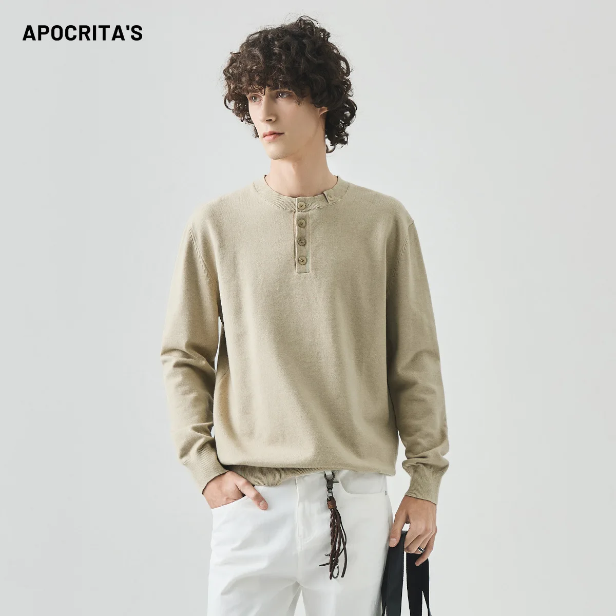 Men's Autumn Sweater Half Open Henley Collar Minimalist Casual Inner Wear Knit Top