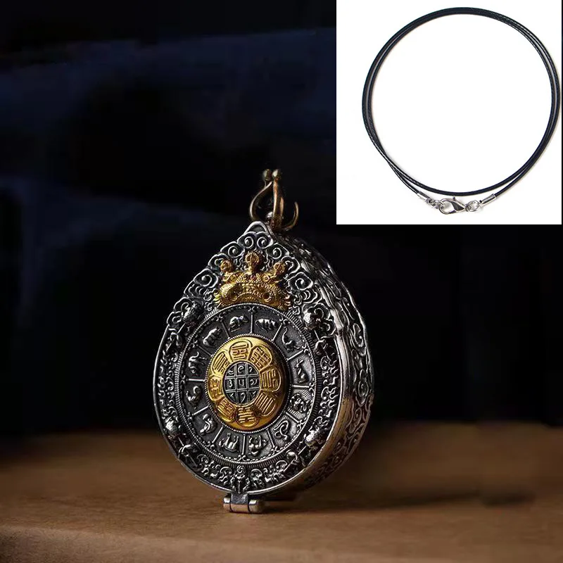 Retro Stock Ethnic Style Nine Palace Bagua Gawu Box Necklace Men's Thai Silver Personality Temperament Domineering Lucky Pendant 6