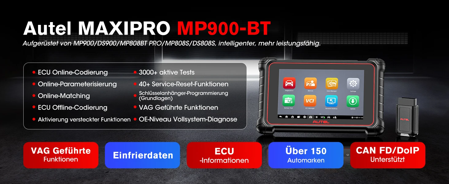 Autel MaxiPRO MP900-BT MP900BT OBD2 Diagnosegerät Automotive Scanner ECU-Codierung Bidirektionales Scan-Tool CAN FD DoIP Verbesserte Version des MP900 – Detail 1
