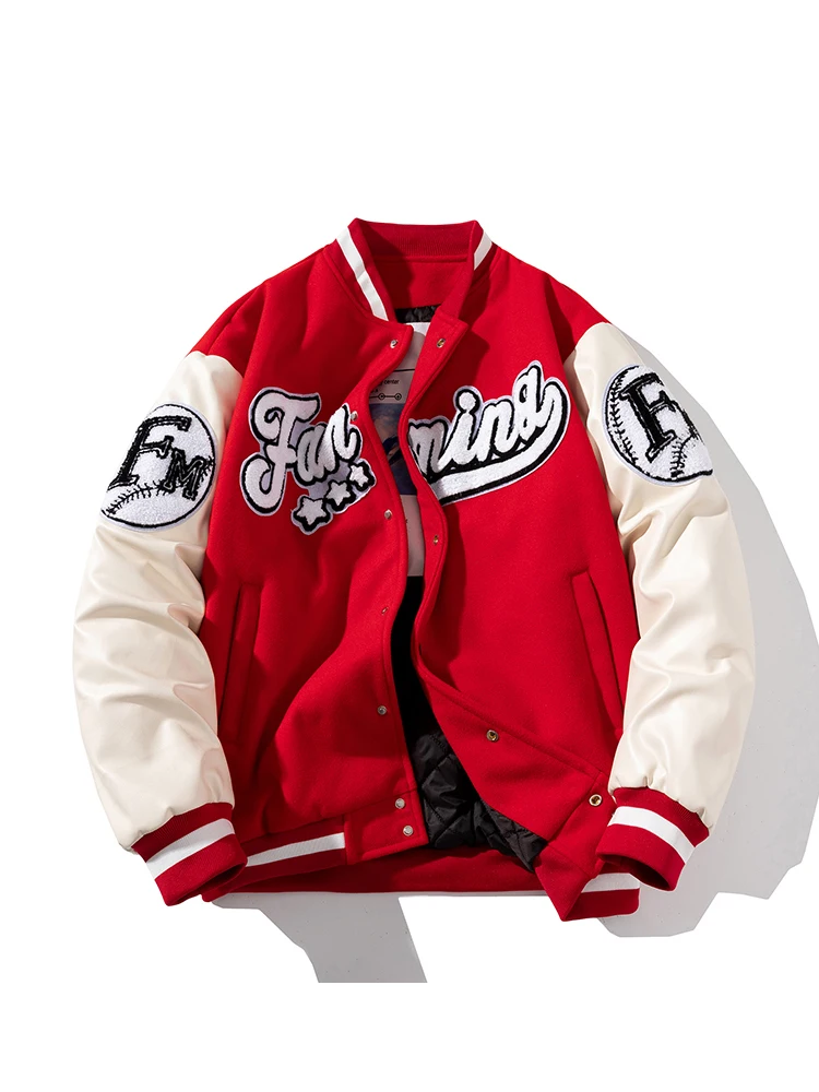 

Мужская свободная хлопковая куртка-бомбер в американском стиле с вышивкой, повседневная верхняя одежда от бренда Faion