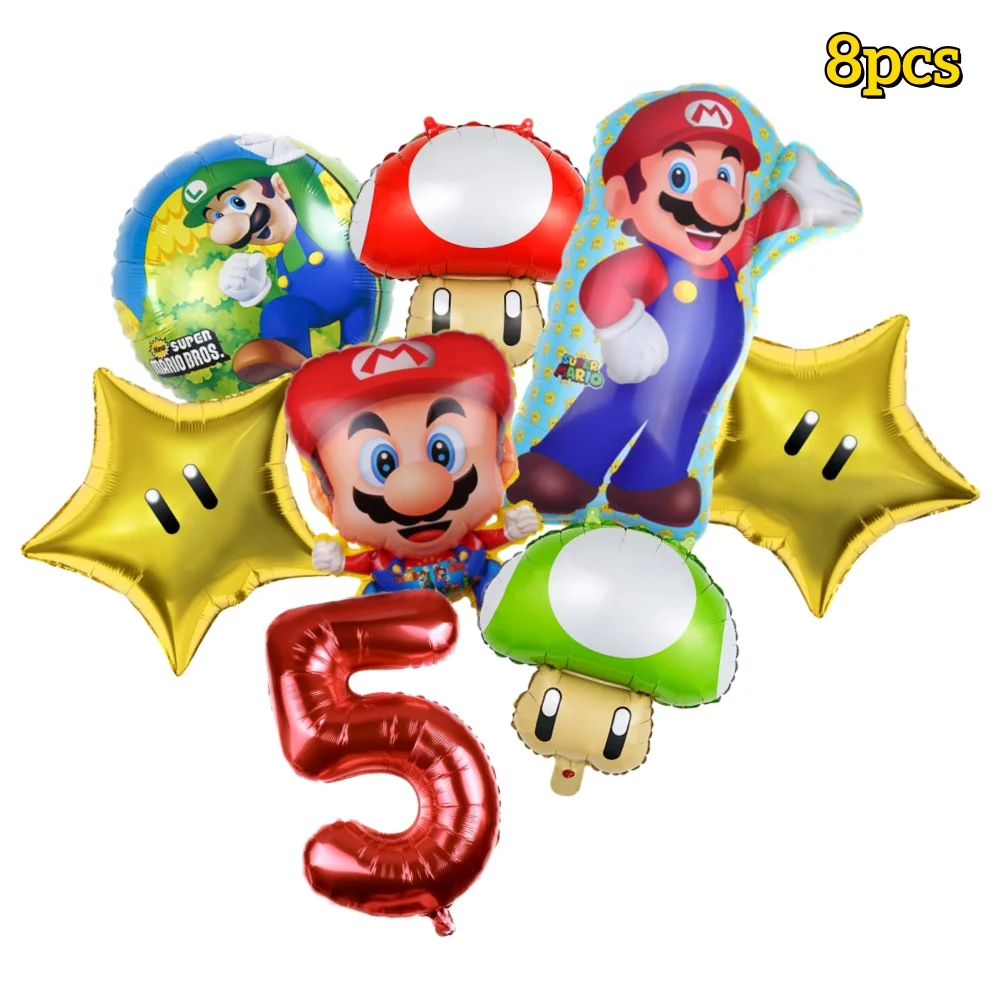 

8pcs Super Mario Bros Bithday Party Latex Balloons Mario Childrens Bithday Party Background Dercarations Balloons Mario Balloons