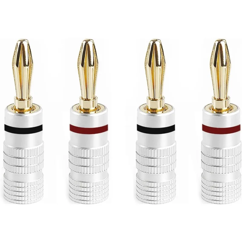 Banana Connector Speaker Plugs 4Pcs Screw Lock White Red for Audio Jack