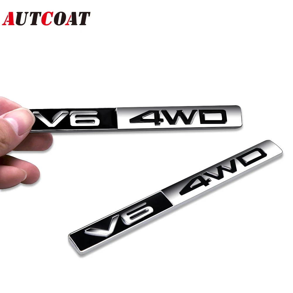 

AUTCOAT 1Pcs 3D Metal V6 4WD Adhesive Truck Car Badge Emblem Sticker Emblem Aluminum Alloy Auto Trunk Fender Bumper Decal Emblem