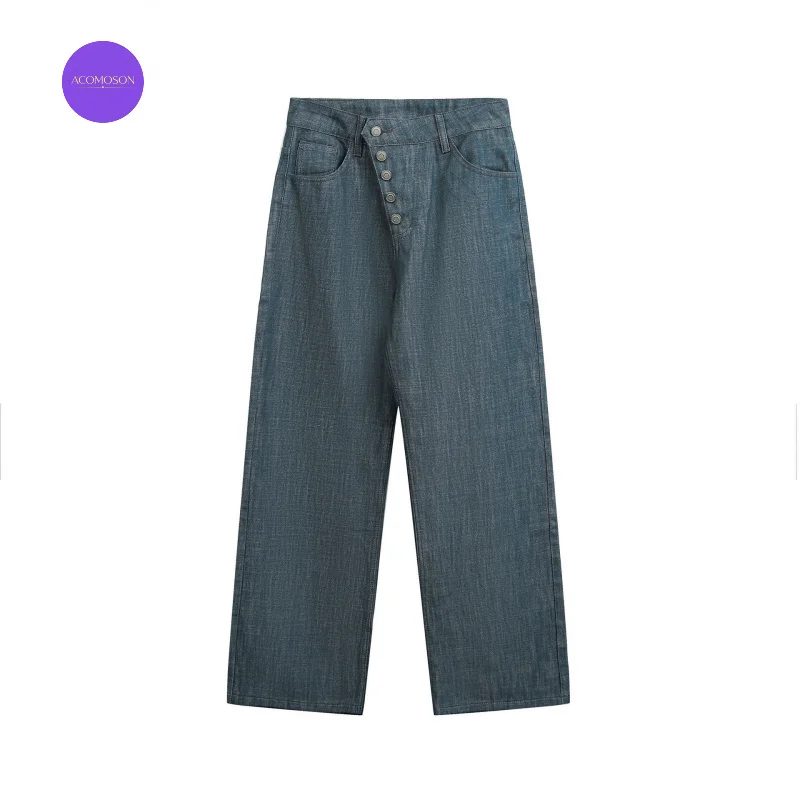 ACOMOSON Luxury Quality EU US Size Washed Wide-Leg Jeans Unisex Autumn Outdoor Holiday Travel Loose Straight-Leg Pants