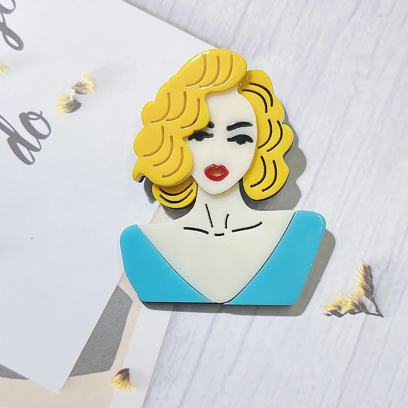 Cartoon gelbes Haar Mädchen Acryl Brosche Charakter Abzeichen Pin