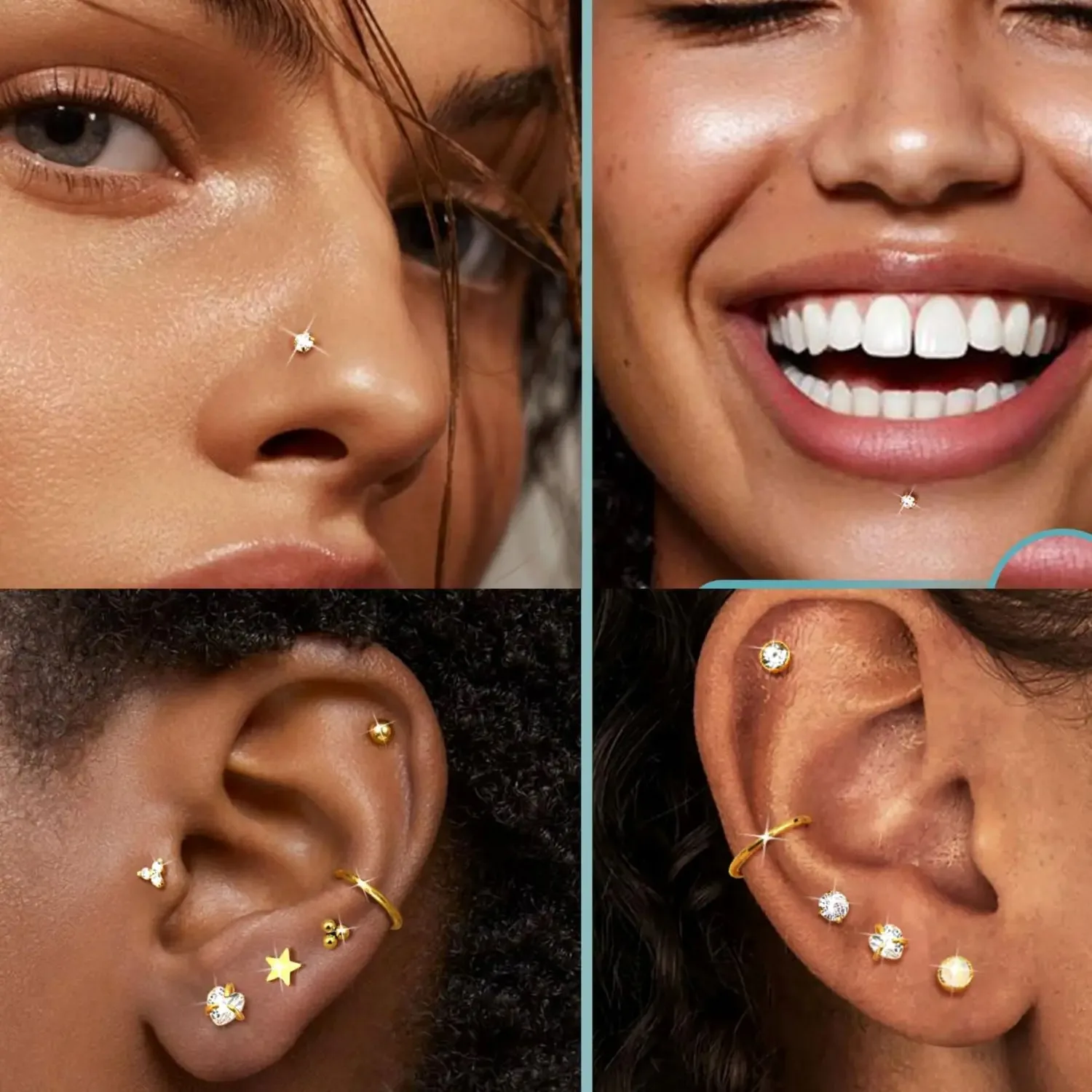 Drperfect 14K Gold-plated Nose Rings Studs Hoops for Women Men Surgical Steel Earrings CZ Lip Cartilage Nostril Piercing Jewelry