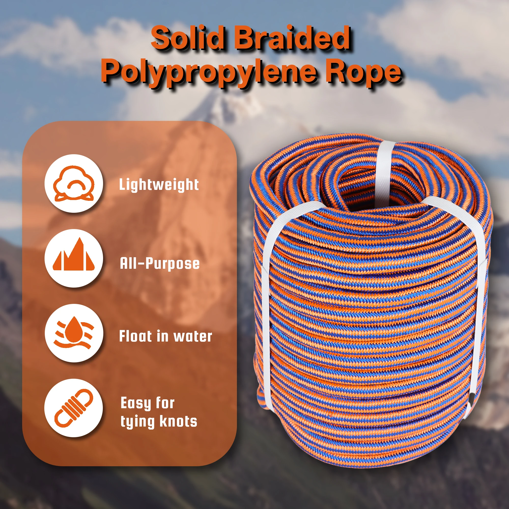 Высокопрочная плетеная полиэфирная веревка 8000 фунтов, 1/2 дюйма, 12 нитей, 100 футов, оранжево-синяя, для такелажа по деревьям, арбориста