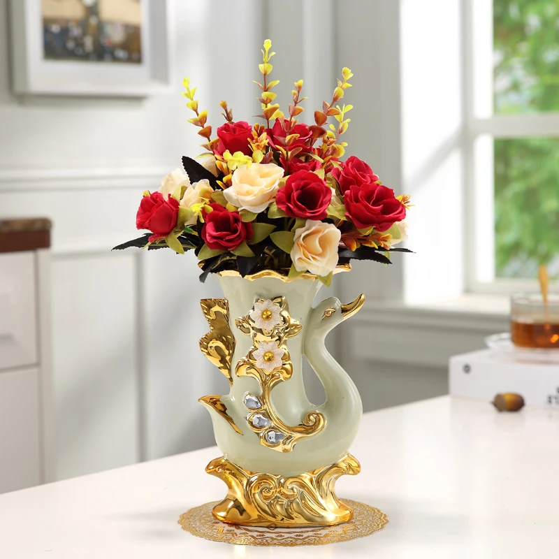 Modern Minimalist Home Living Room Entrance Gold Glass Vase Light Luxury Wind Desktop Flower Container Decorations Ornaments