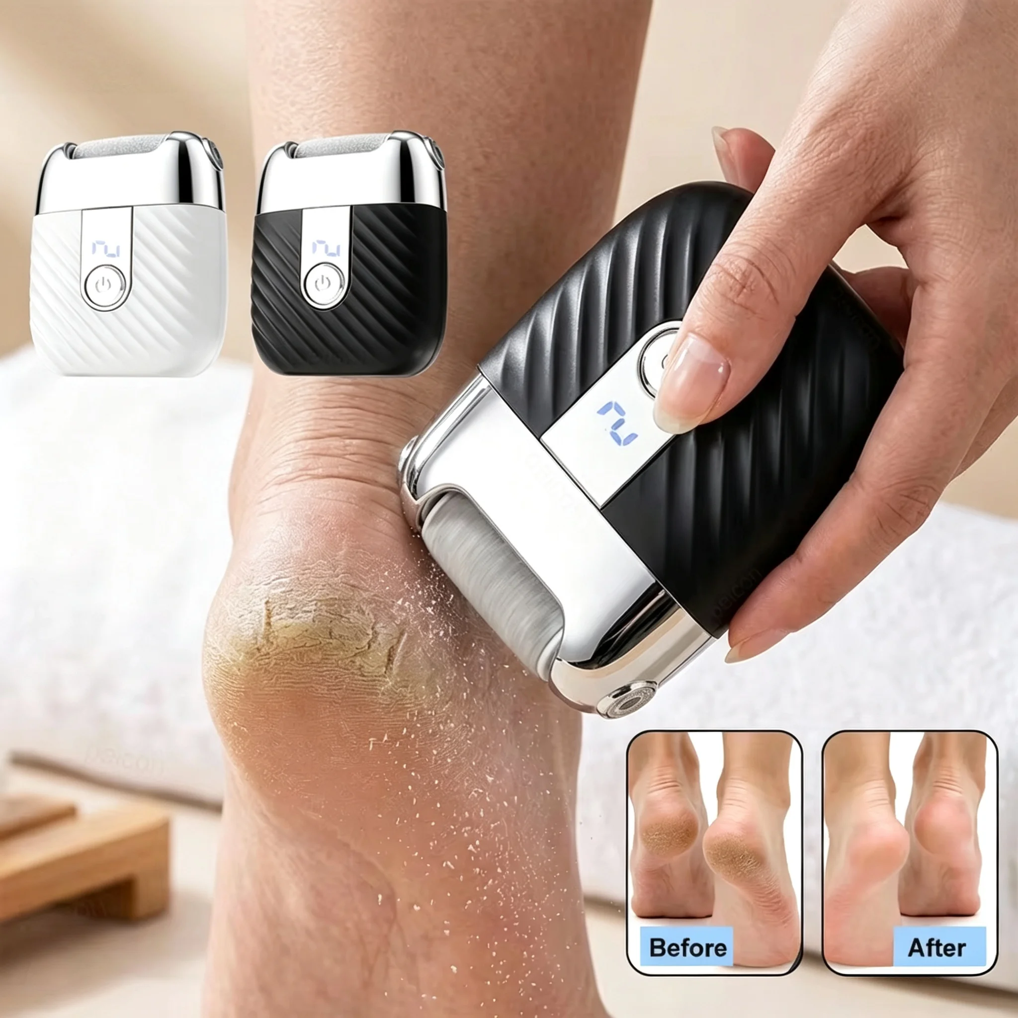 Rechargeable Electric Foot Grinder with 2 Speeds 3 Grit Heads LED Display Pedicure Tools for Feet Hard Skin Smooth Polishing