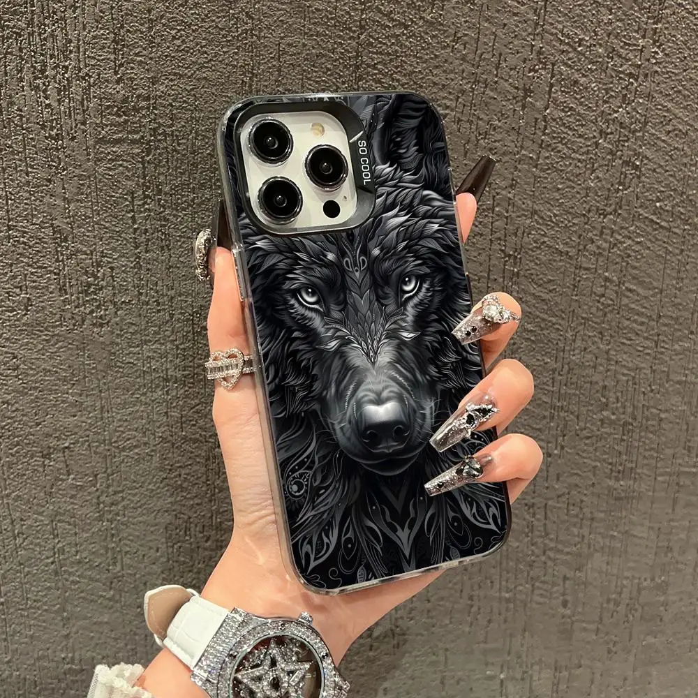 

Black fierce animal case for iPhone 16 15 14 13 12 11 Pro/ Max/Plus shock-proof rear cover anti-fingerprint
