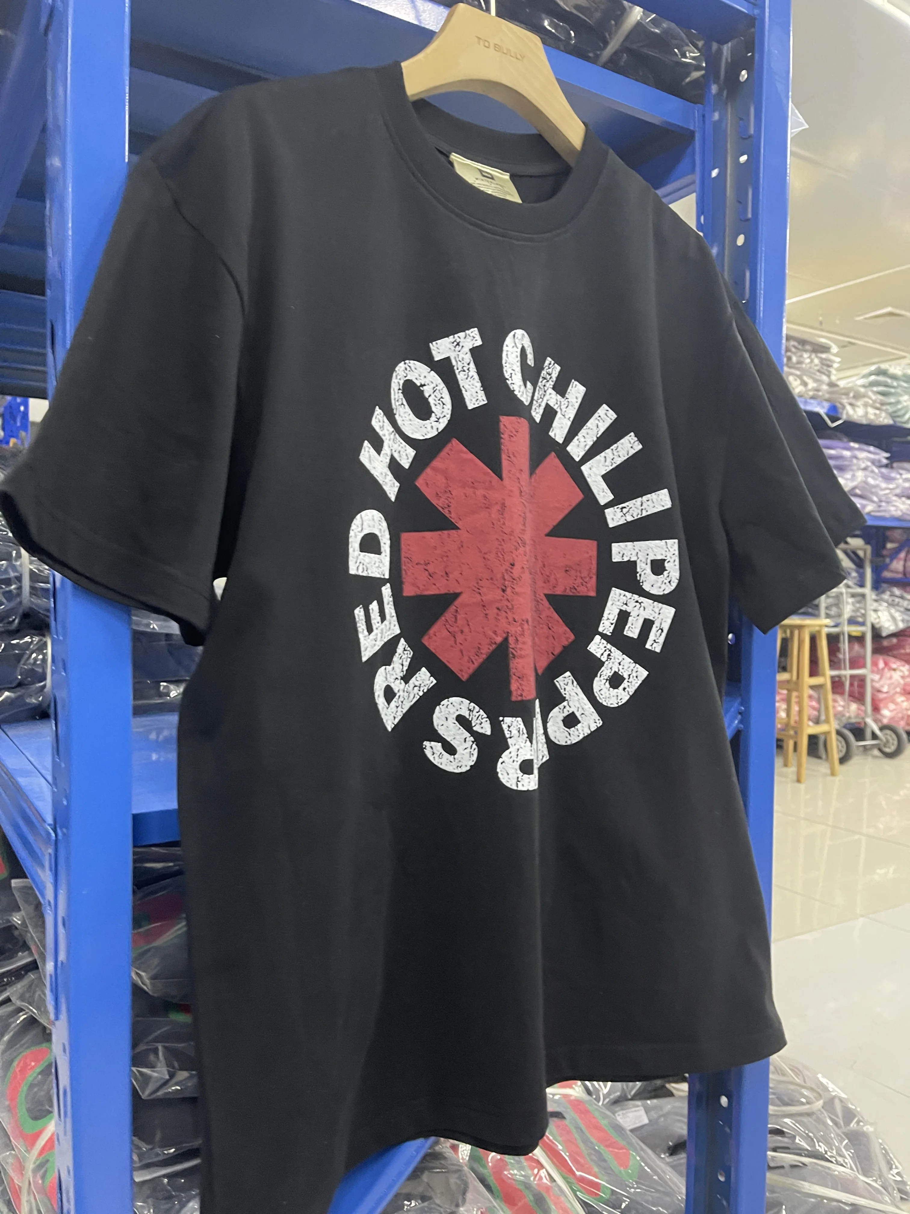 25SS جودة عالية خمر روك الأحمر الفلفل الحار المطبوعة الفرقة قصيرة الأكمام الثقيلة غسلها القطن فضفاض عادية كبيرة الحجم الشارع البوب تي شيرت