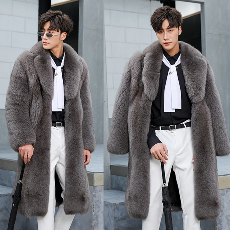 Men\'s Faux Fur Coat Winter 2022 Thicken Fluffy Long Sleeve Warm Outerwear Luxury Fur Long Bontjas Jackets Long Windbreaker Coat