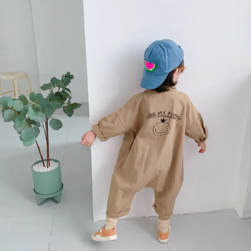 Children Clothing Jumpsuit Autumn New Boys Girls Casual Letter Tooling Denim Baby Kids Clothes Japanes & Korean Style 1-7 Y