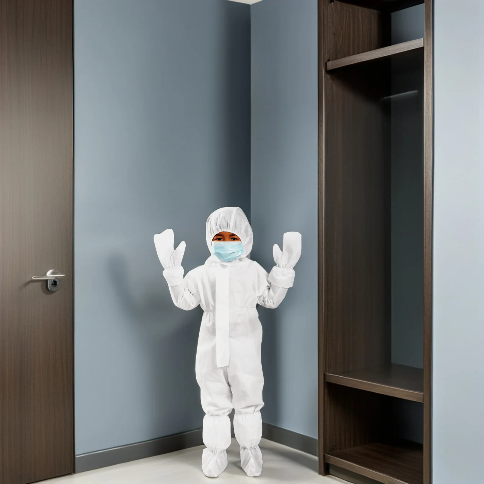 Kids Protective Coverall Disposable Nonwoven One-Piece Suit Hooded Zipper For Outdoor Painting Dust Chemical Safety Xl