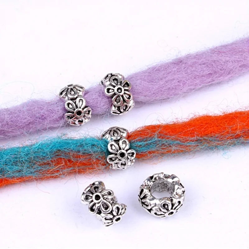 5 Pcs Silver Metal Hair Braid Dread Dreadlock Beard Beads Rings Tube Approx 6mm Hole for Hair Styling Accessories