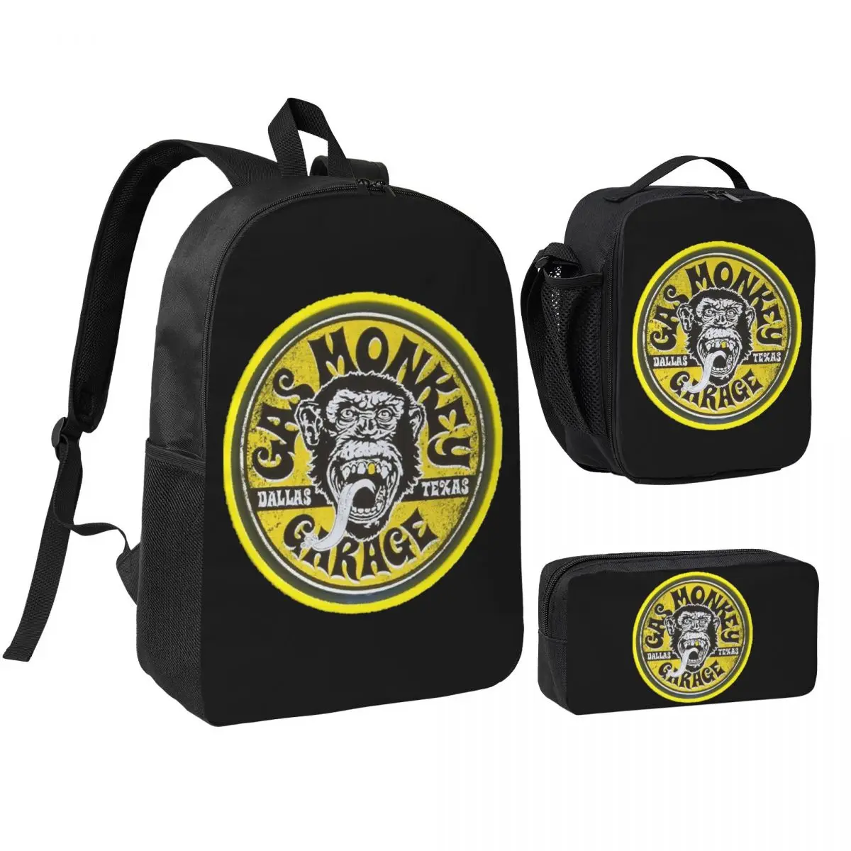 Gas Monkeys Garage Backpack Student BookBag School Bag Shoulder Bags 3ps Insulated Lunch Bag Pencil Case
